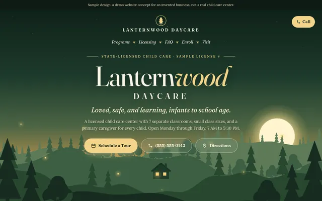 Top of the concept site for Lanternwood Daycare